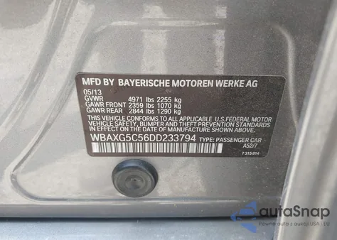 2013 BMW 528I z USA, uszkodzony, nr VIN WBAXG5C56DD233794